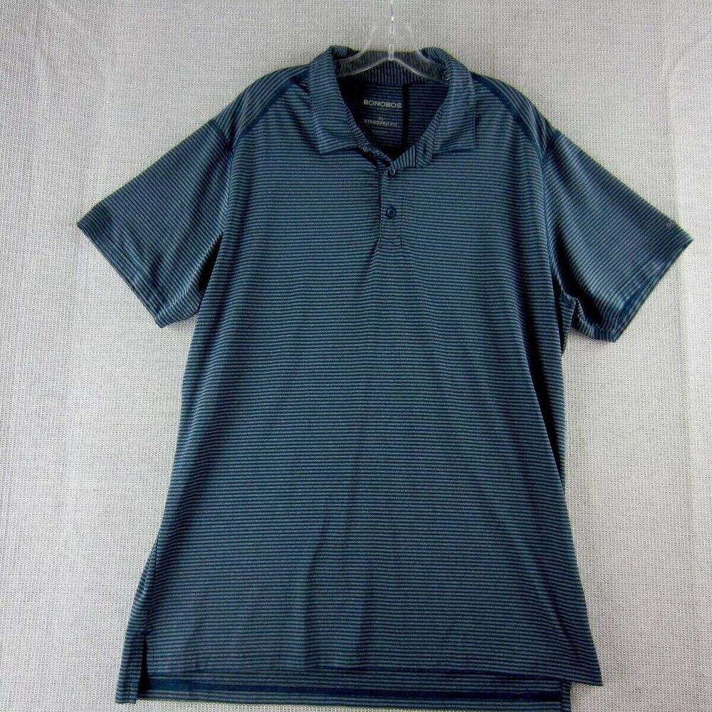 Bonobos Men Polo Golf Shirt Performance Stretch Teal Gray Stripe XL Standard Fit